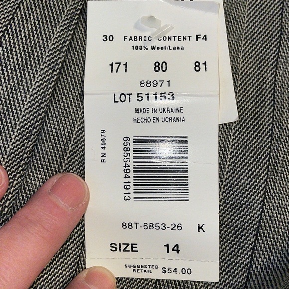 NWT Harve Bernard Wool Lined Pants.  Vintage.  Black/Gray Straight leg. 14 T - Picture 2 of 12